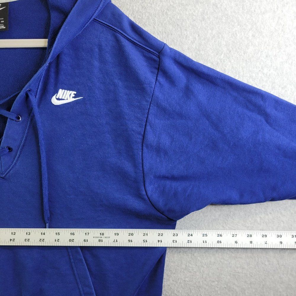 Nike Hoodie Womens Small Blue Lace Up V Neck Void Terry Pocket Pullover - Picture 10 of 14